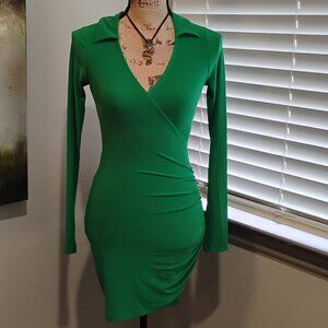 NWT Bershka Green Rouched Dress L/S